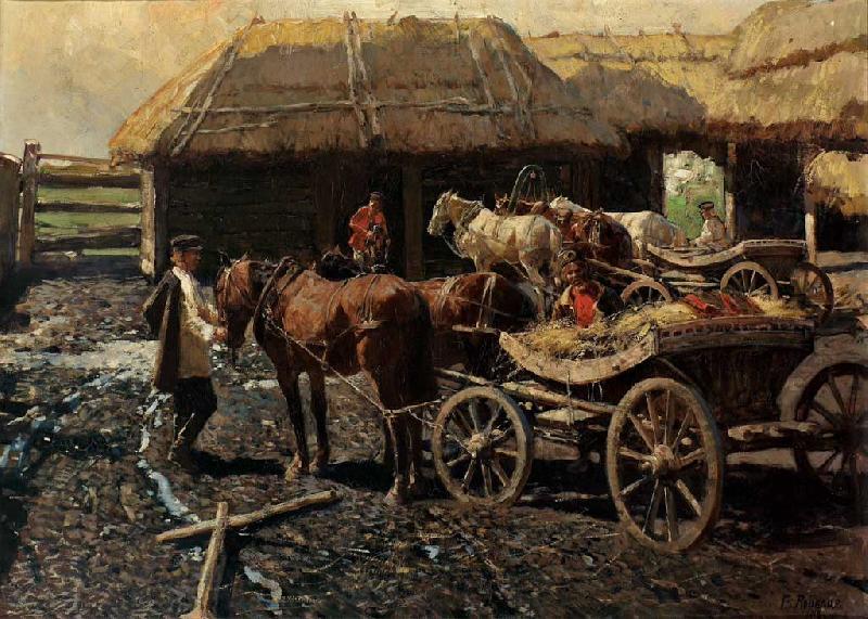 Franz Roubaud Poststation im Kaukasus Norge oil painting art